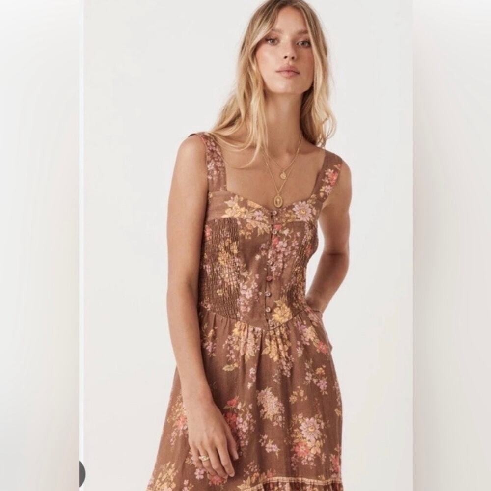 Spell meadowland linen brown midi sundress xxs - Picture 3 of 9